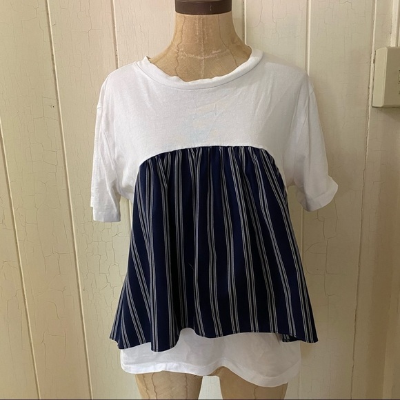 GU Japan sz M Layer Tee White Printed Top Tie Back - Picture 1 of 9